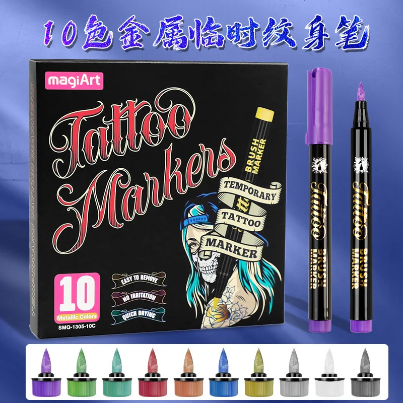 

Temporary Tattoo Pen Festive Party Skin Painting Pen Soft Head Metallic Body DIY Painted Marker