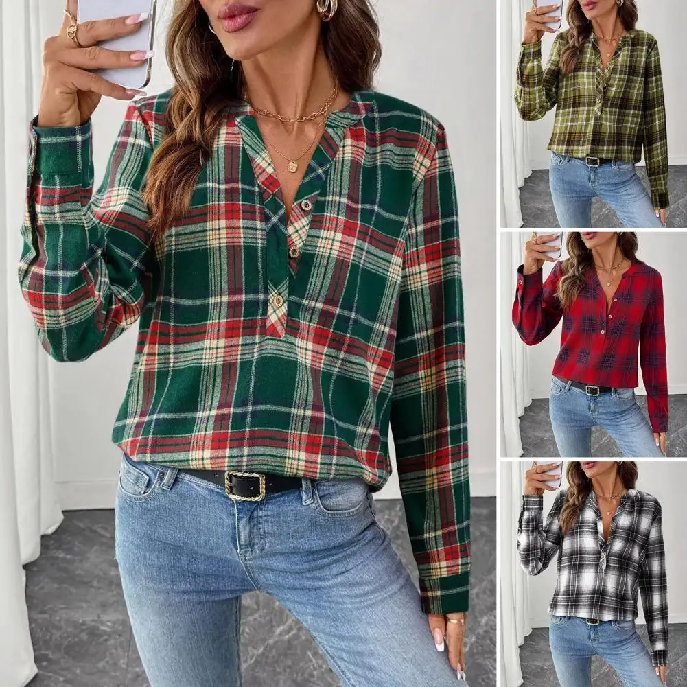 

Casual Loose Shirts Plaid Pattern Women 2026 Autumn Vintage Women's Shirts And Blouses Fashion Elegant Youth Female Pullover Top