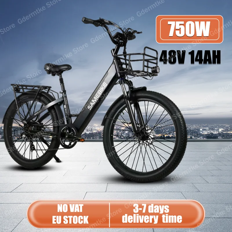 Electric Bike 750W Motor 48V14Ah Waterproof Lithium Battery Variable Speed Electric Bicycle Adult 26-inch Tire City Road Ebike