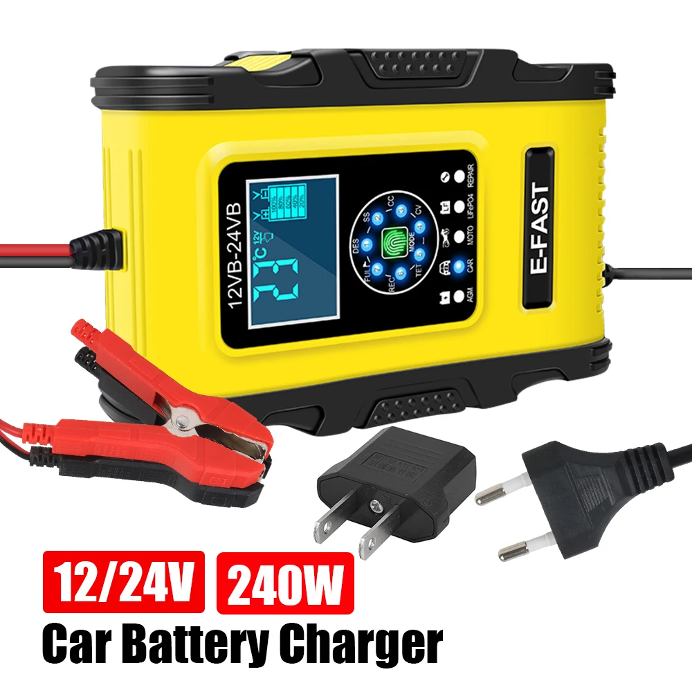 

Зарядные устройства для аккумуляторов 240 Вт, 12 В, 12 А, 24 В, 5 А, интеллектуальный импульсный ремонт для LiFePo4/свинцово-кислотных аккумуляторов, цифровые автомобильные зарядные устройства
