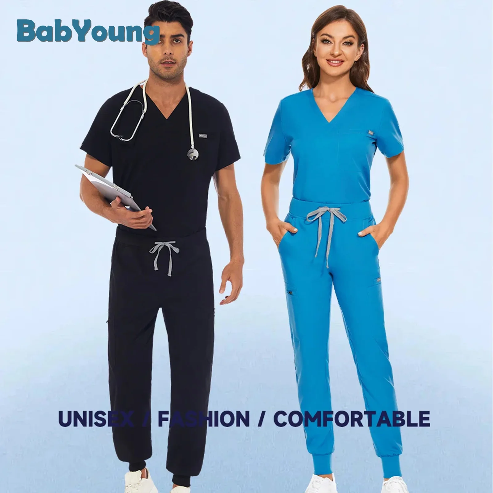 

High Quality Unisex Medical Uniform Men Women Scrub Set Pet Hospital Clinical Workwear Surgical Set Pharmacy Nursing Accessories