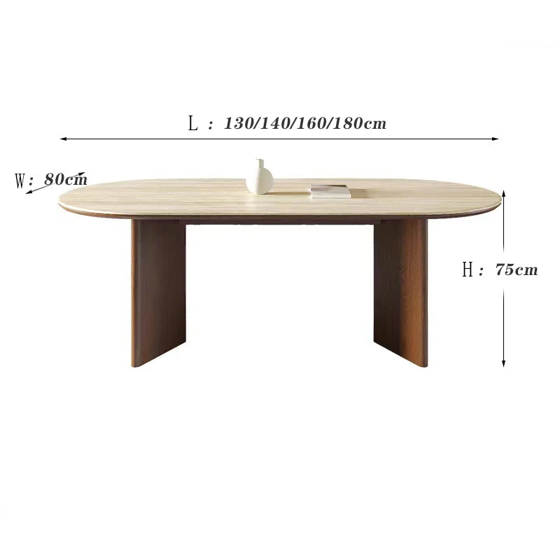 

Style Modern Travertine Rock Slab Design Factory Price Solid Wood Support Plate Dining Table for Dining Room
