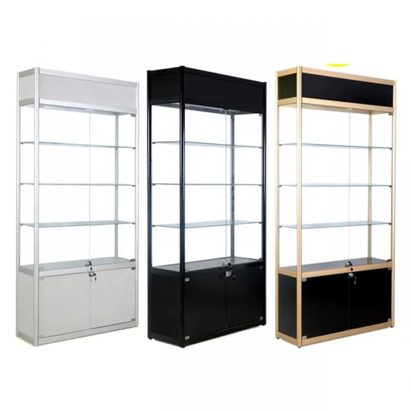 LED Light Display Showcase, racks personalizados e stands para loja, vitrine de vidro de alumínio para venda