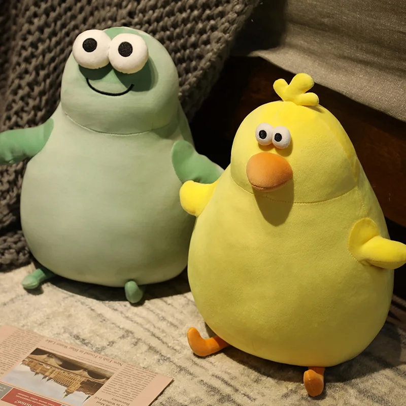 28-65cm Cute Big Eyes Yellow Chick Green Frog Plush Toy Super Soft Holding Sleeping Doll Birthday Gift For Kids High Quality