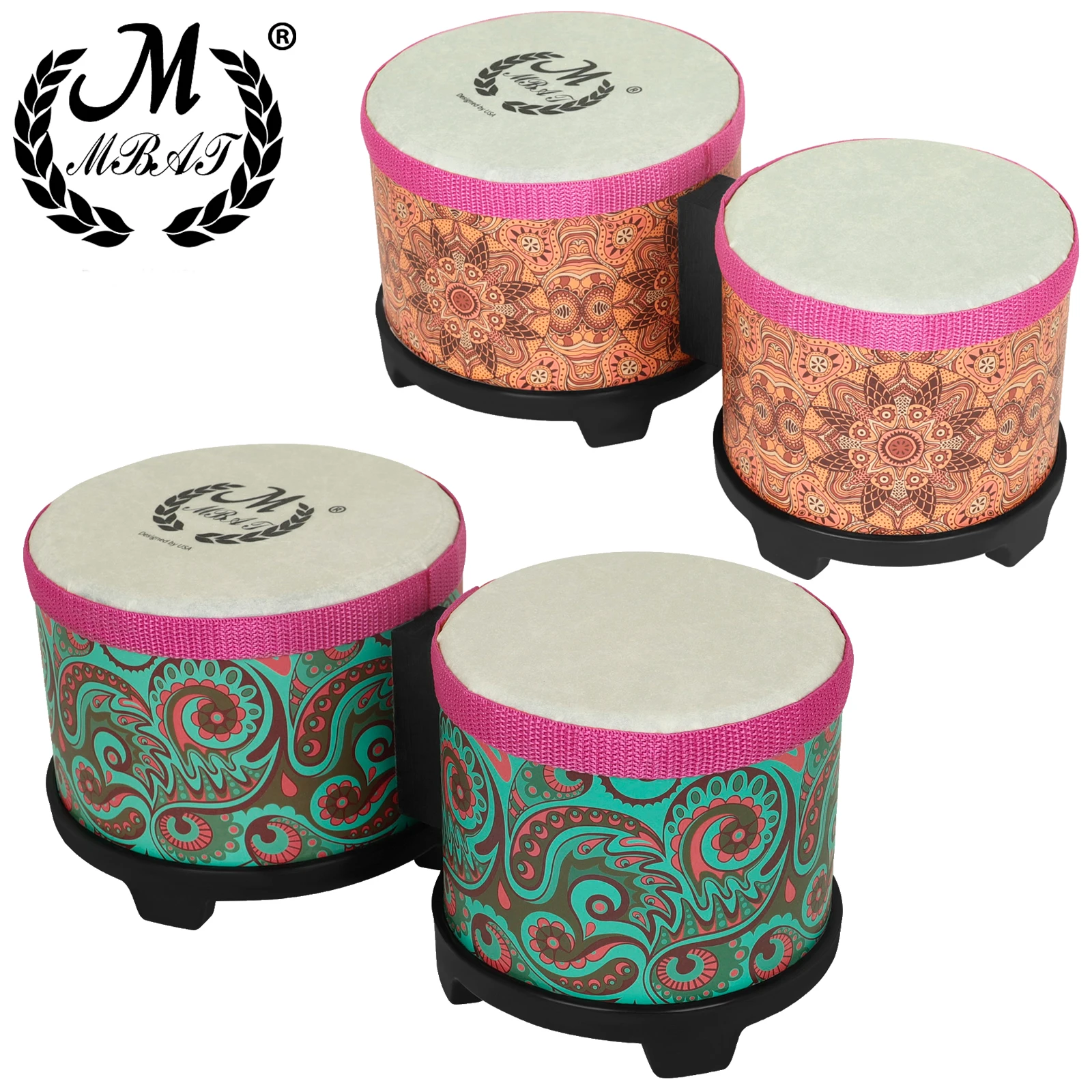 M MBAT 5+6inch Bongo Drum Conjoined Drums Orff Sheepskin Bongo Tambourine African Traditional Drum Percussion Instruments