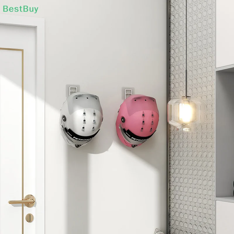 Wall Mounted Helmet Holder Display Stand Hanger Support Rack Punch-free Wall-mounted Storage Rack for Helmet Coats Hats Caps