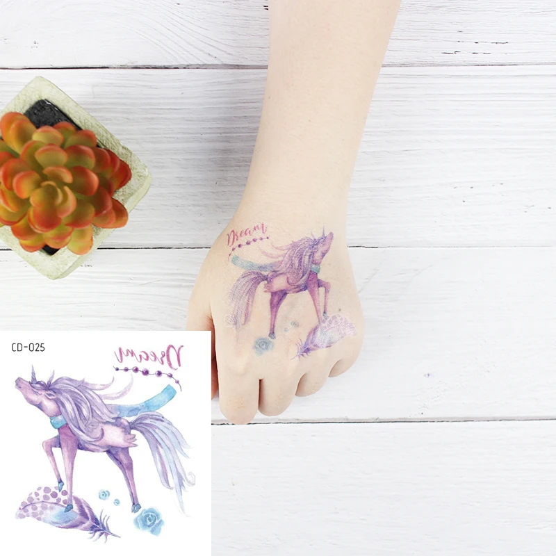 الفردية شارة يونيكورن تصميم نقل المياه للماء لصاقات وشم مؤقت للنساء الذراع الجسم الفن الوشم وهمية