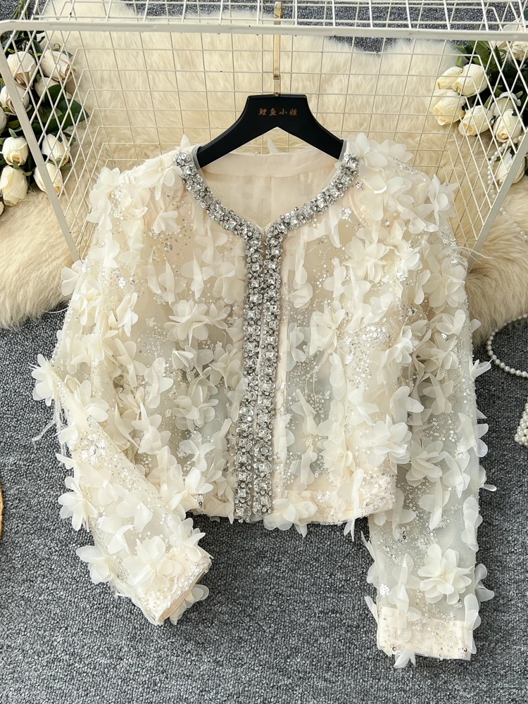 

Ele Long Sve Me Jaet Женский модный топ с 3D цветочной вышивкой и тяжелыми украшениями для поездок на работу Sle Loo...