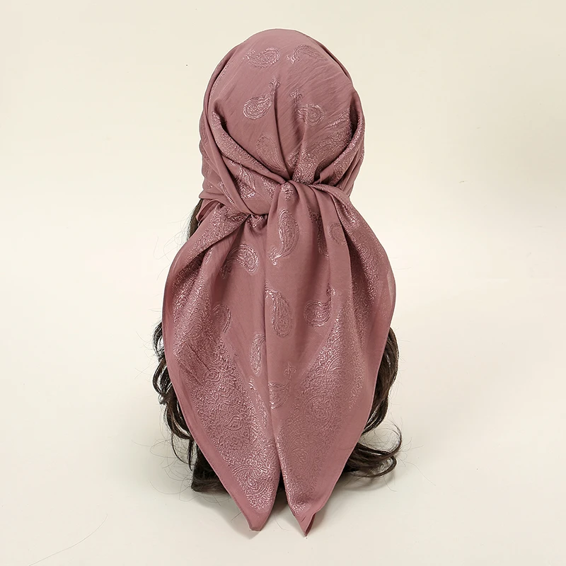 Retro Cashew Jacquard Square Scarf Solid Color Bandana Muslim Women Hijab Headband 2024 Women Casual Hair Scarf 90*90cm