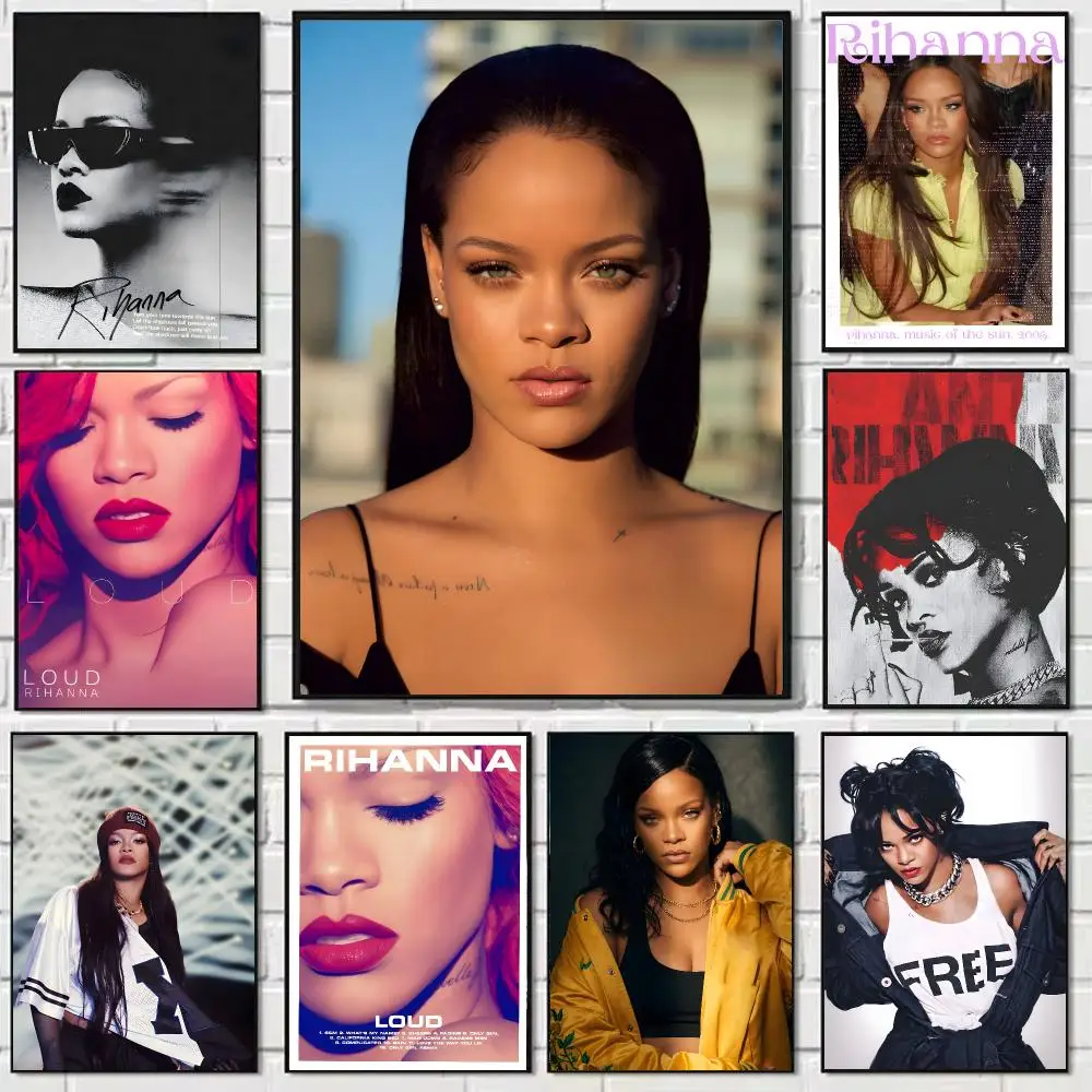 Singer R-Rihanna Poster Self-adhesive Art Waterproof Paper Sticker Coffee House Bar Dorm Room Wall Decor