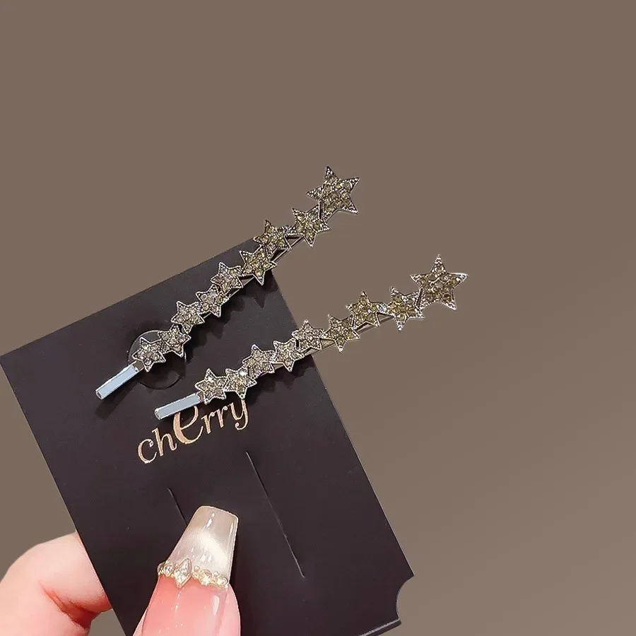 2 Teile/satz Exquisite Strass Sterne Metall Haarnadel frauen Ein-wort Geometrische Haar Clip Seite Clip Einfache Koreanische Haar zubehör