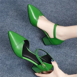 Women Cute Pointed Toe Green Patent Leather Buckle Strap Square Heel Shoes for Spring & Summer Lady Cute Black Office Shoes A111