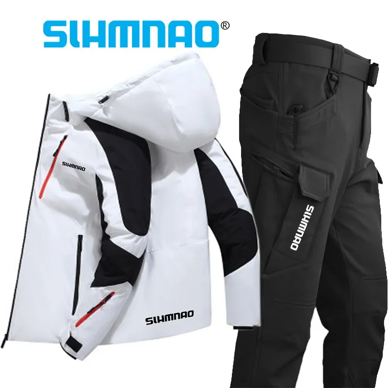 Traje de pesca de invierno, abrigo de plumas de ganso, chaqueta y pantalones tácticos para hombre, esquí cálido, montañismo, conjunto de traje deportivo de caza 2025