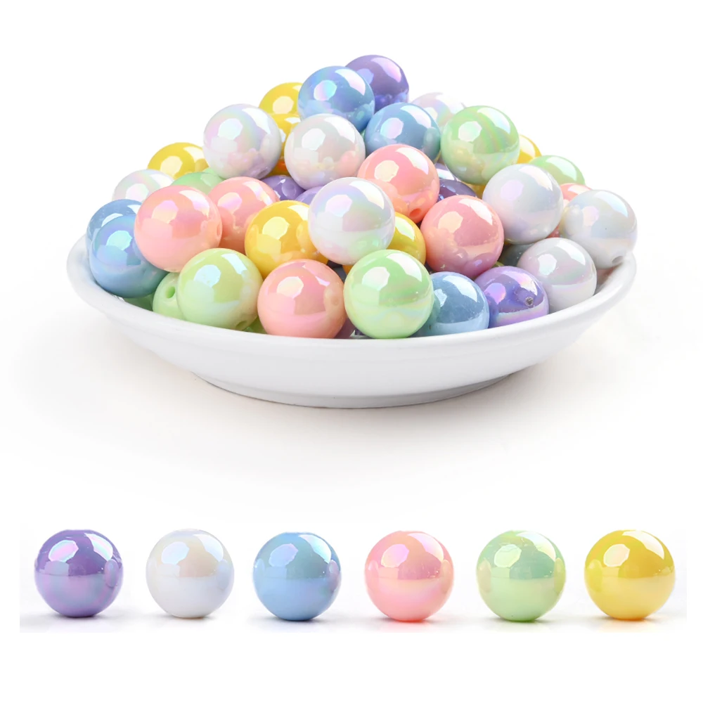 50Pcs 16mm Acrylic Round Beads 6 Colors Loose Spacer Bead For Baby Food Grade Pacifier Chain Making Jewelry Necklace image 2