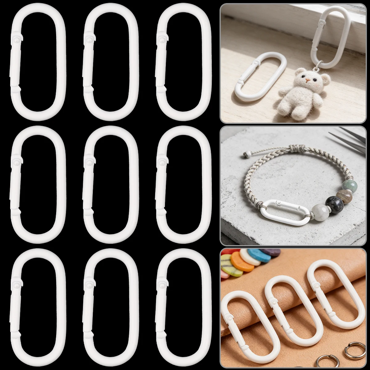 5/10/20pcs White Oval Spring Buckle Keychains Carabiner Clip Rings Connector Clasp Hook for Jewelry Making Accessories Charms
