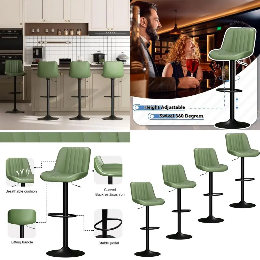 キッチンアイランド用のグリーンの回転式調節可能なレザーバースツール4個セット、高品質のカウンターハイトチェア