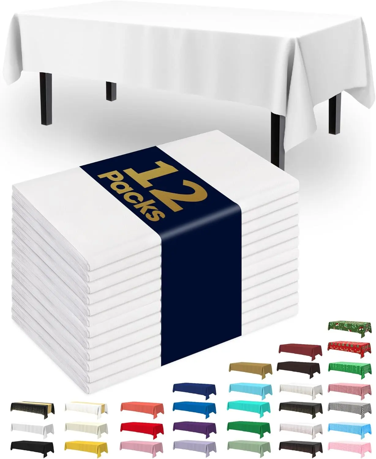 

Plastic Table Cloth Disposable 12 Pack, 54 x 108 Inch Table Cloths, Party, Picnic, Wedding, Decorative Tablecloths, Rectangle, W