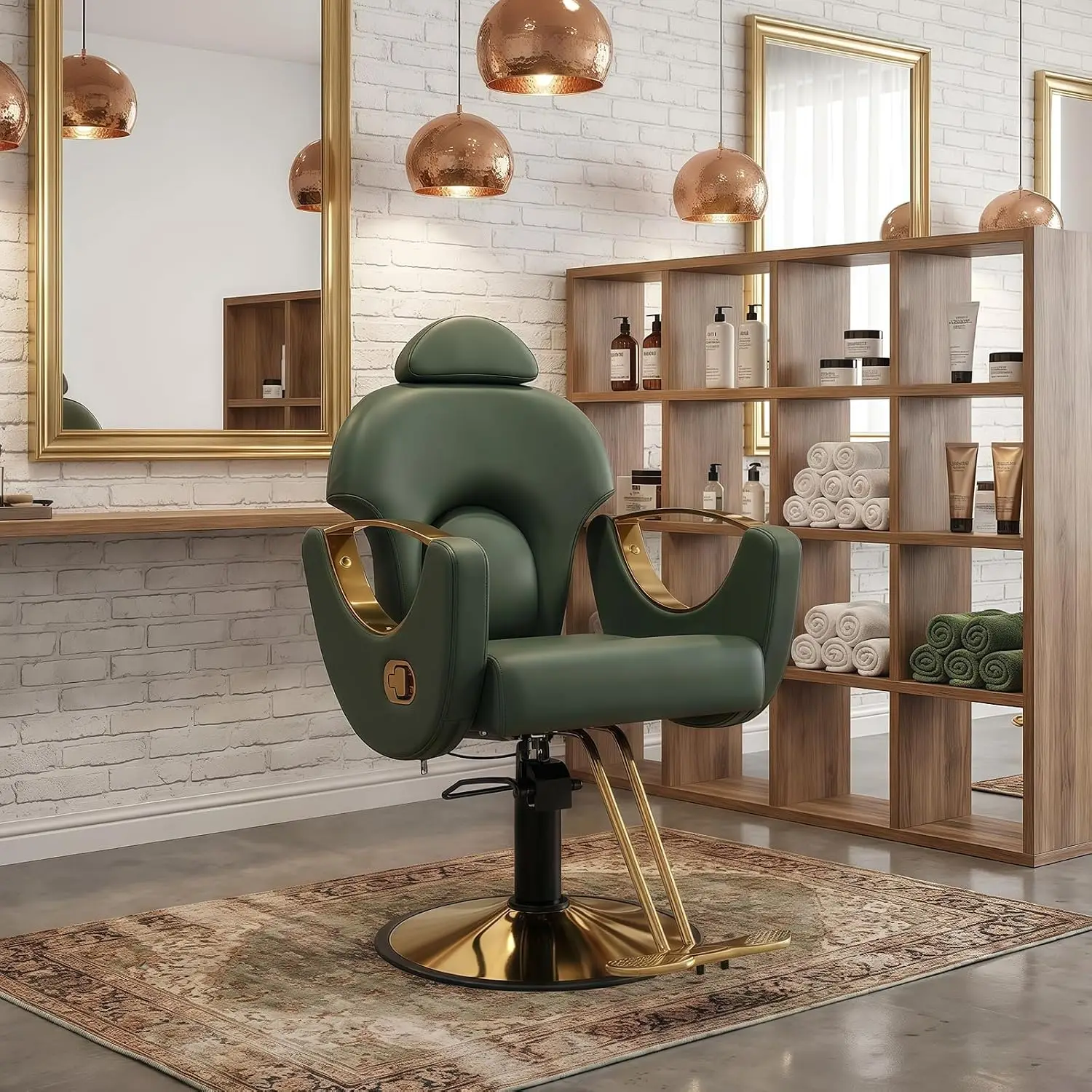 Salon Chair for Hair Stylist, Barber Salon Chair Reclining Hairdresser Chair with Hydraulic Pump, 360 Swivel Styling Braiding Chair for Home Barbershop, Tattoo, Shampoo, Spa, Green Gold - view 2