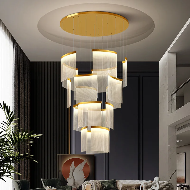 

Modern Acrylic Dimmable Led Pendant Light Home Decor High Ceiling Chandelier Lighting Living Room Lobby Villa Stair Hanging Lamp