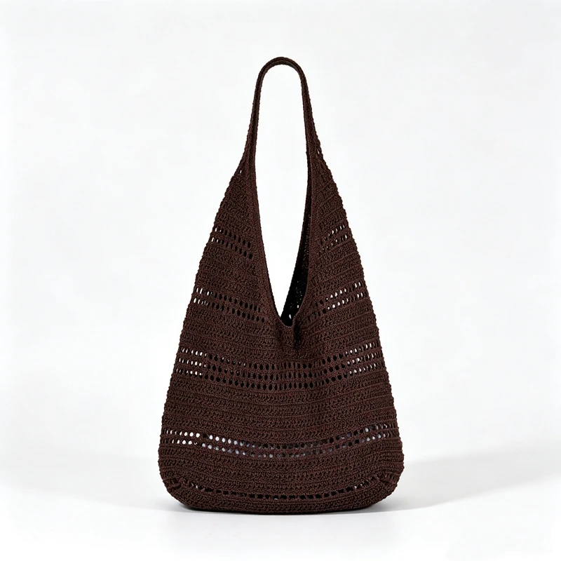Hohlgestrickte Unterarm-Schultertasche, koreanische Damen-Handtasche, süß, niedlich, schlicht, einfarbig, gewebte Handtasche, lässige Tragetasche für Pendeln und Reisen – Detail 22