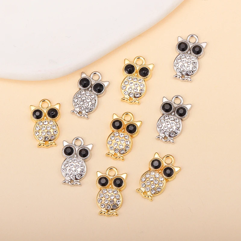 

10Pcs Fashion Zircon Owl Charm Necklaces Earrings Pendants For Jewelry Cute Rhinestone Animal Accessories DIY Women Girls Gift