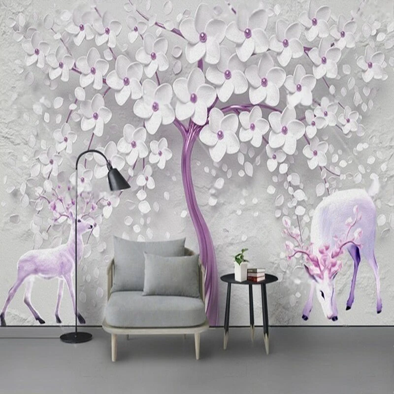 

Современный и красивый цветочный телевизор с оленем, роскошная домашняя спальня, фоновая стена