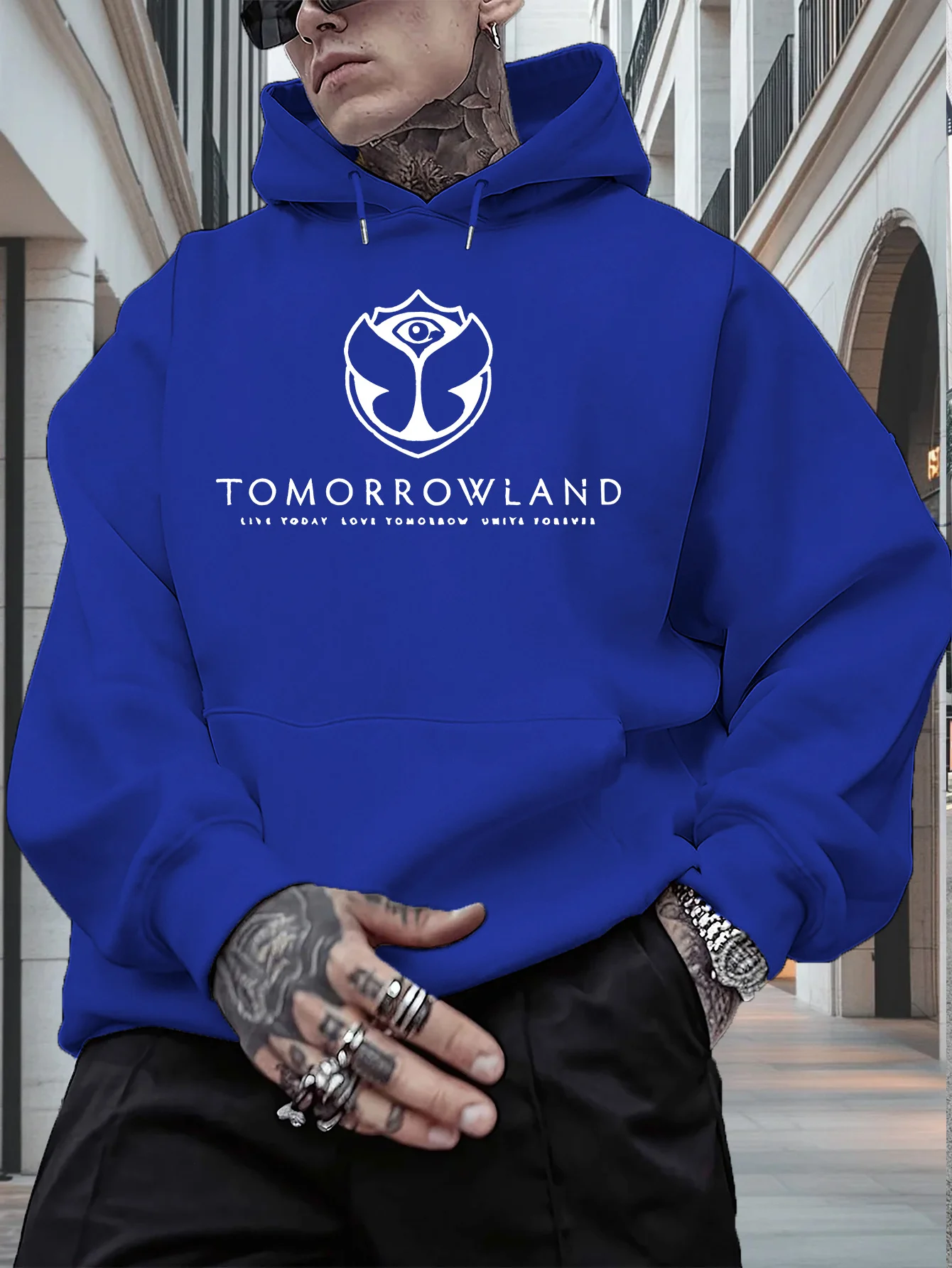 هوديي رجالي برسومات "TOMORWLAND" - بلوفر كاجوال بأكمام طويلة مناسب للخريف/الشتاء ملابس غير رسمية بقلنسوة