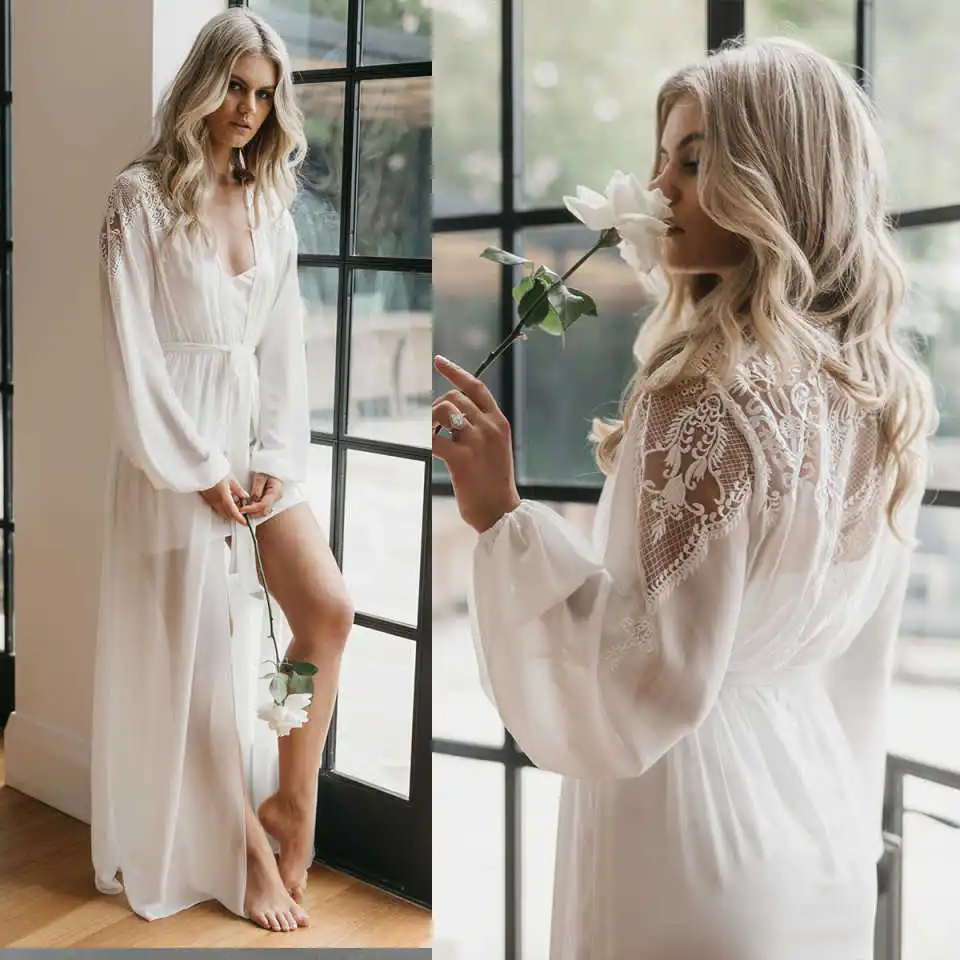 

Elegant Bride Robe And Nightgown Appliques Long Sleeve Gowns Photo shoot Sleepwear Bathrobe Prom Bridesmaid Pajamas Custom Made