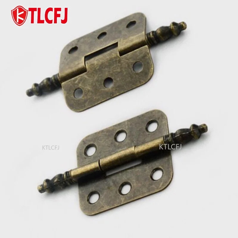 KTLCFJ 2 PCS Antique Bronze Retro 6 Holes Hinges Hardware New Mini Hinges with Screws for Wooden Jewelry Box Cabinet