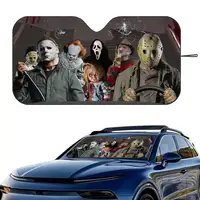 Parasol de coche con personajes de terror, parasol plegable de tres capas con aislamiento de ventosa, bloques de rayos UV