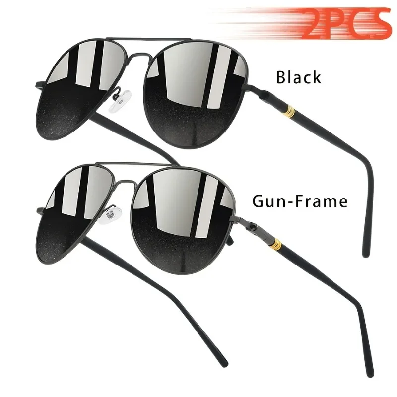 2 Pieces of Vintage Unissex Pilot Sunglasses with Metal Frame for Male and Female Driving, Travel, Shopping, and Tourism