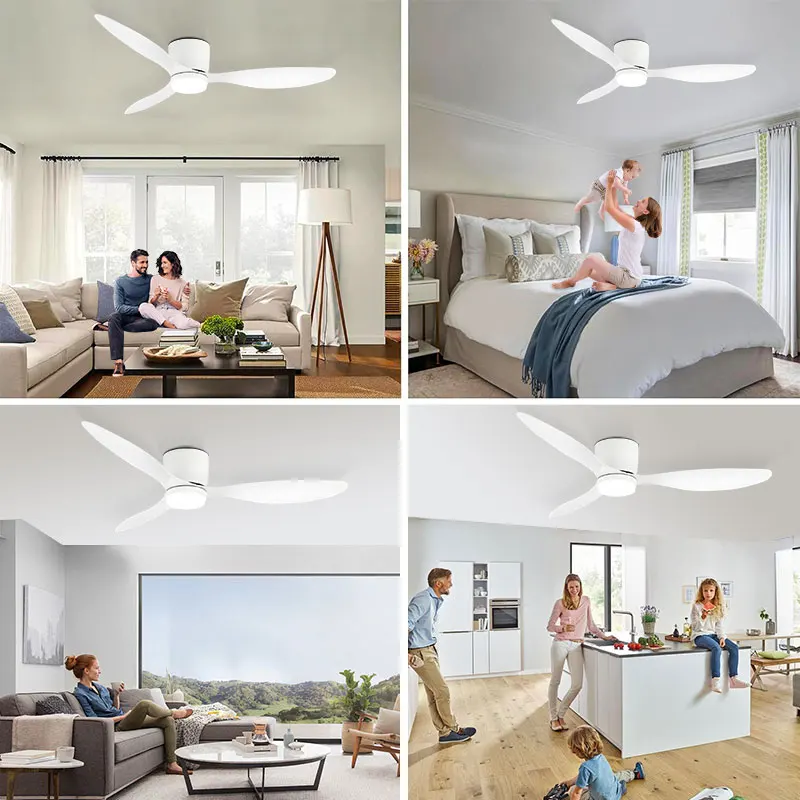 Black White LED Ceiling Fans with Remotel Control for Bedroom Indoor 42inch 52inch Large Ceiling Lamps with LED Lights DC Motor