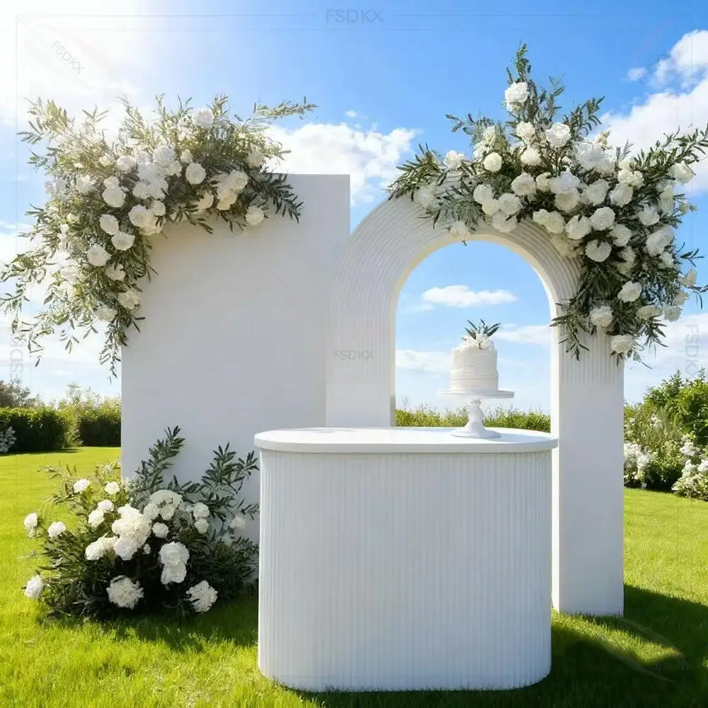 

FSDKX Personalised White Arch Birthday Party Decoration Bridal Shower Acrylic Wedding Backdrop PVC Marriage Event Decoration