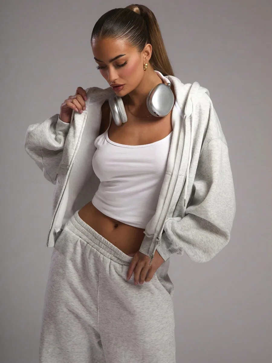 

Double Zip Through Hoodie for Women, Loose Fit, Casual Streetwear Style