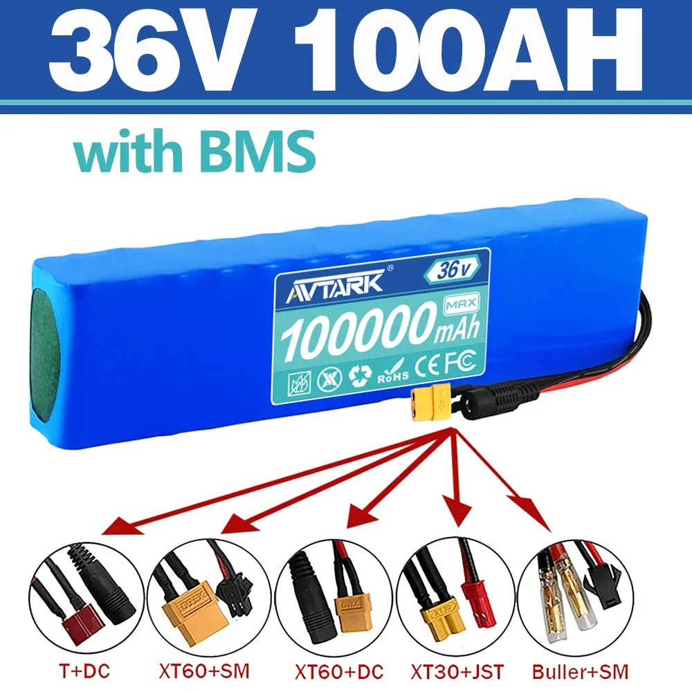 36V100Ah 10S3P 18650 Lithium Battery Pack 600W 42V for Xiaomi M365 Pro Ebike Bicycle Scooter Inside with 20A BMS XT60 and T PLUG