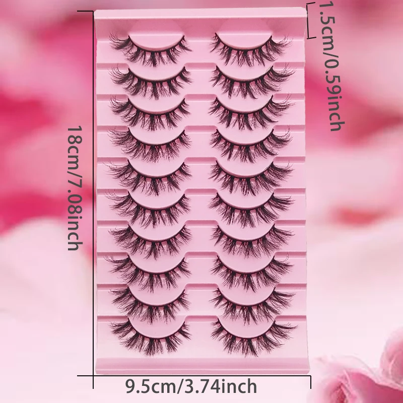 10 pares de caudas de olhos voadores inclinadas, olhos de mangueira estendidos, ondulação natural integrada e cílios postiços fofos