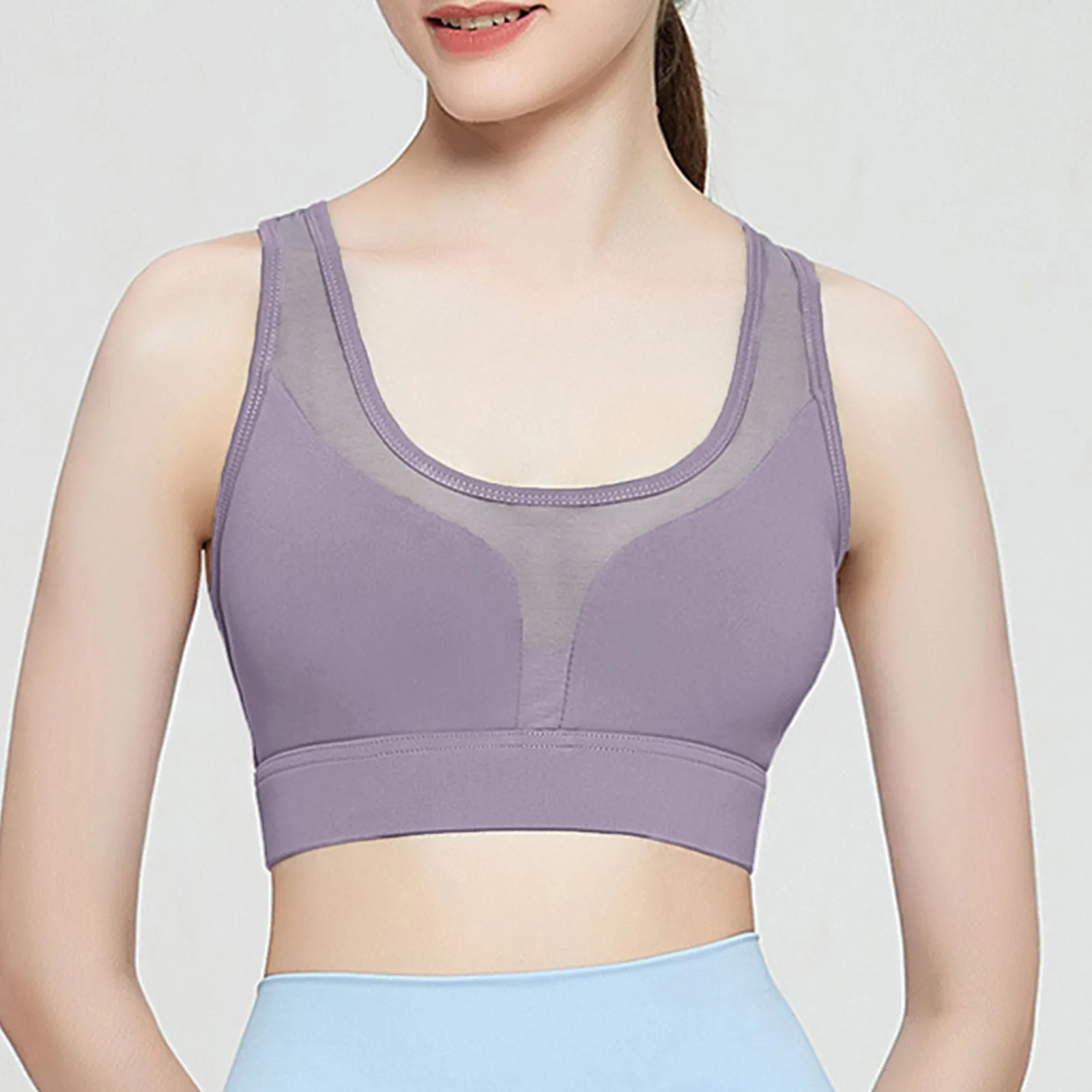 Womens  Plus Size Workout Sports Bras Fitness Backless Padded Coverage Unlined Wireless Low Impact Bra Yoga Crop Tank Top