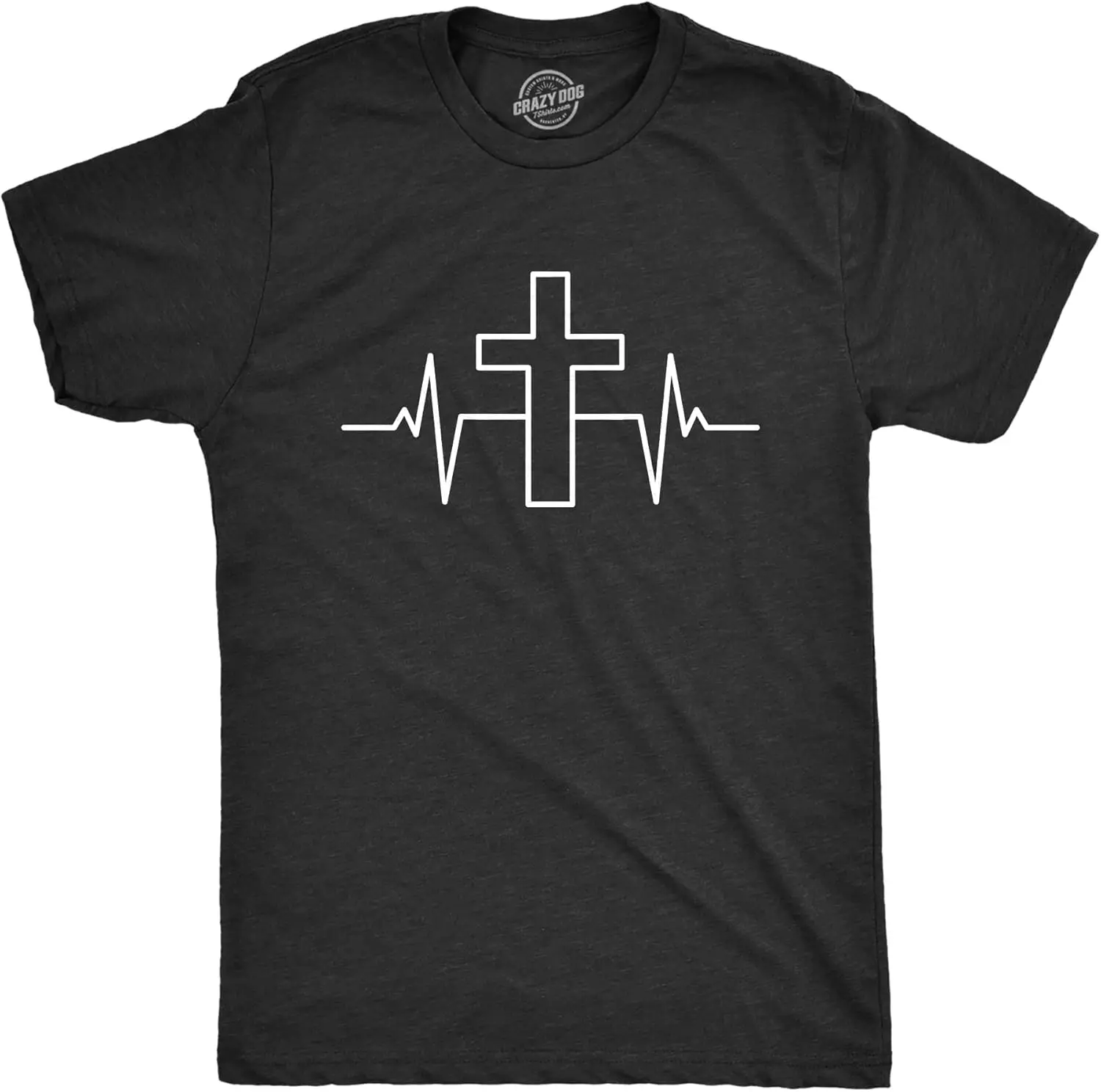 Mens Cross Heart Beat T Shirt Funny Cool Pulse Monitor Religious Tee for Guys