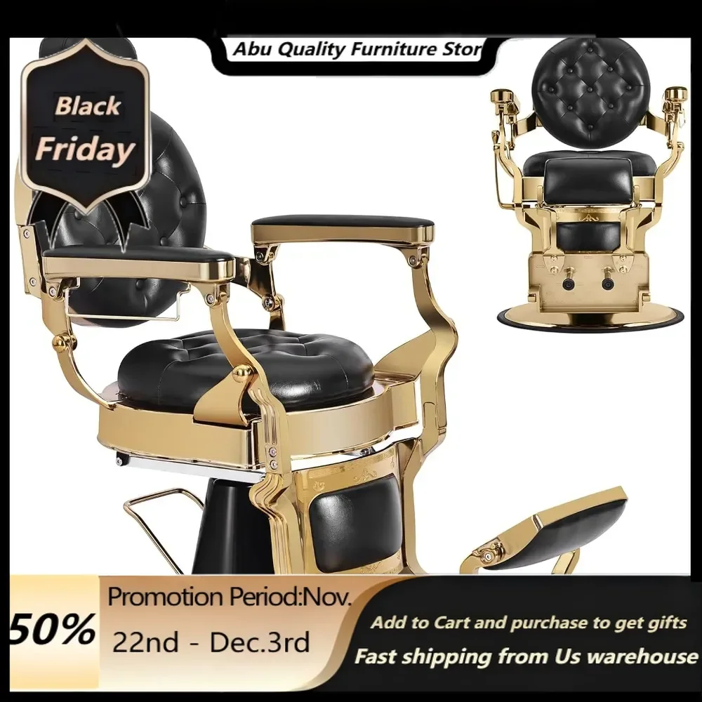 Pedicure Chair.Black Gold Barber Chairs For Barbershop, Heavy Duty Hydraulic Recline Salon Chair For Hair Stylist, All Purpose B