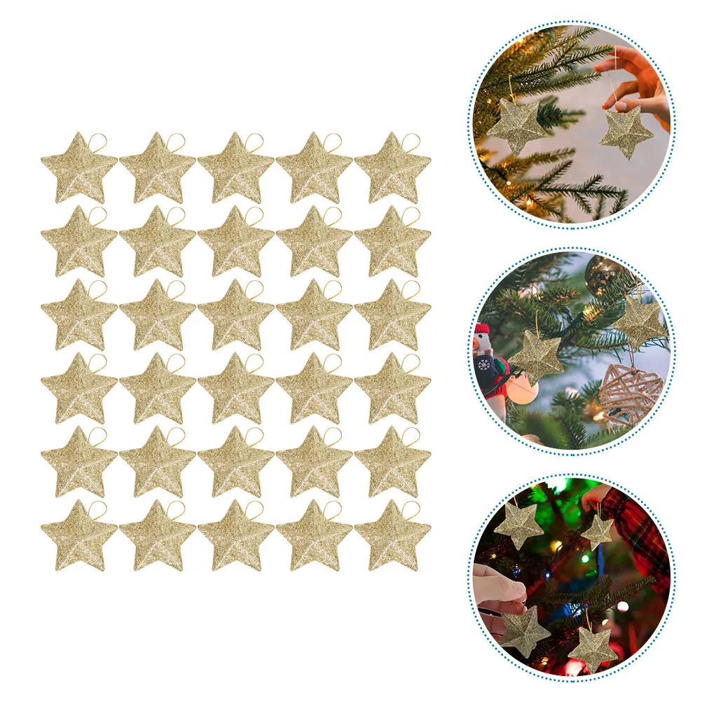 

30Pcs 3D Glitter Star Pendants Golden Christmas Hanging Ornament for Xmas Tree Party Favors Home Decor Holiday Scene Layout