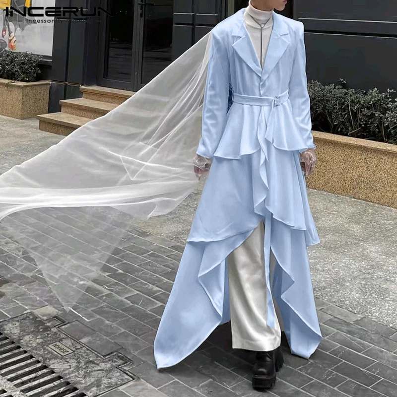 Fashion Well Fitting Tops INCERUN Men Solid Flounce Party Style Suit Coat Casual Simple A-line Skirts Design Long Sleeved Blazer