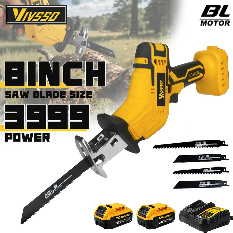 

VIVISSO Cordless Electric Reciprocating Saw Electric Saw Variable Speed Metal Wood Cutter For Dewalt 20V Battery Pins