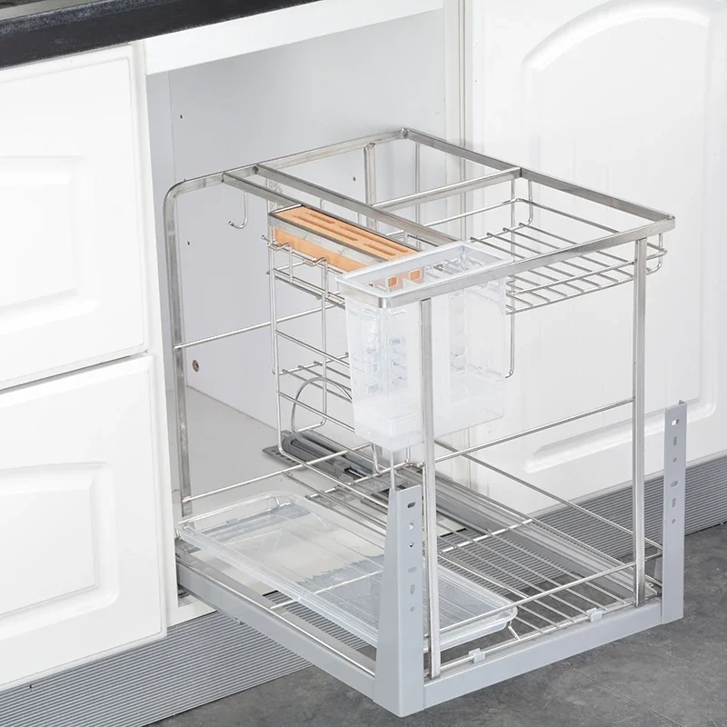 Seasoning basket, 304 stainless steel kitchen cabinet, drawer type vertical knife holder