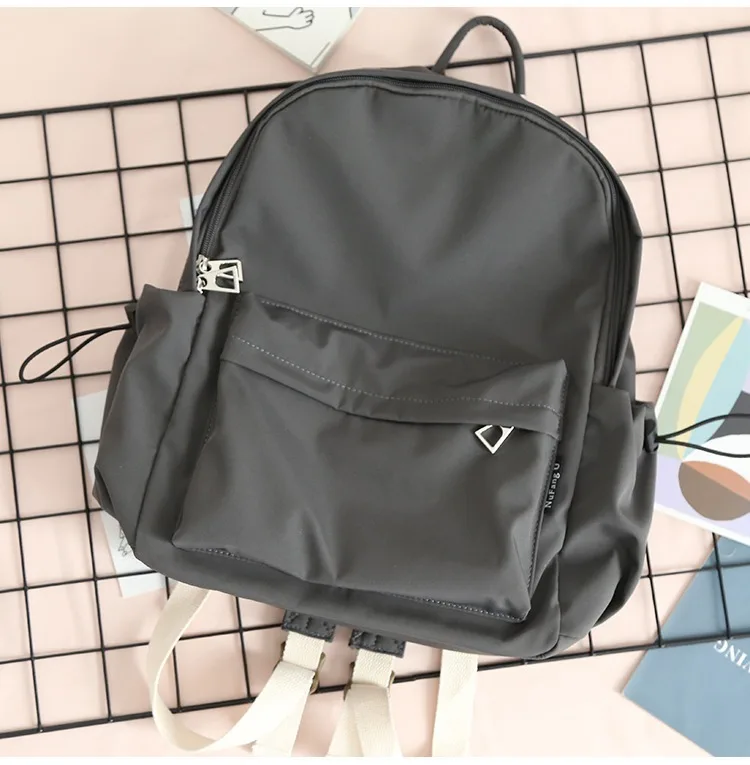 Ladies Lightweight Water-Resistant Nylon Backpack, Multi-Pocket Drawstring Side Pocket School Bag for Daily Commute and Travel
