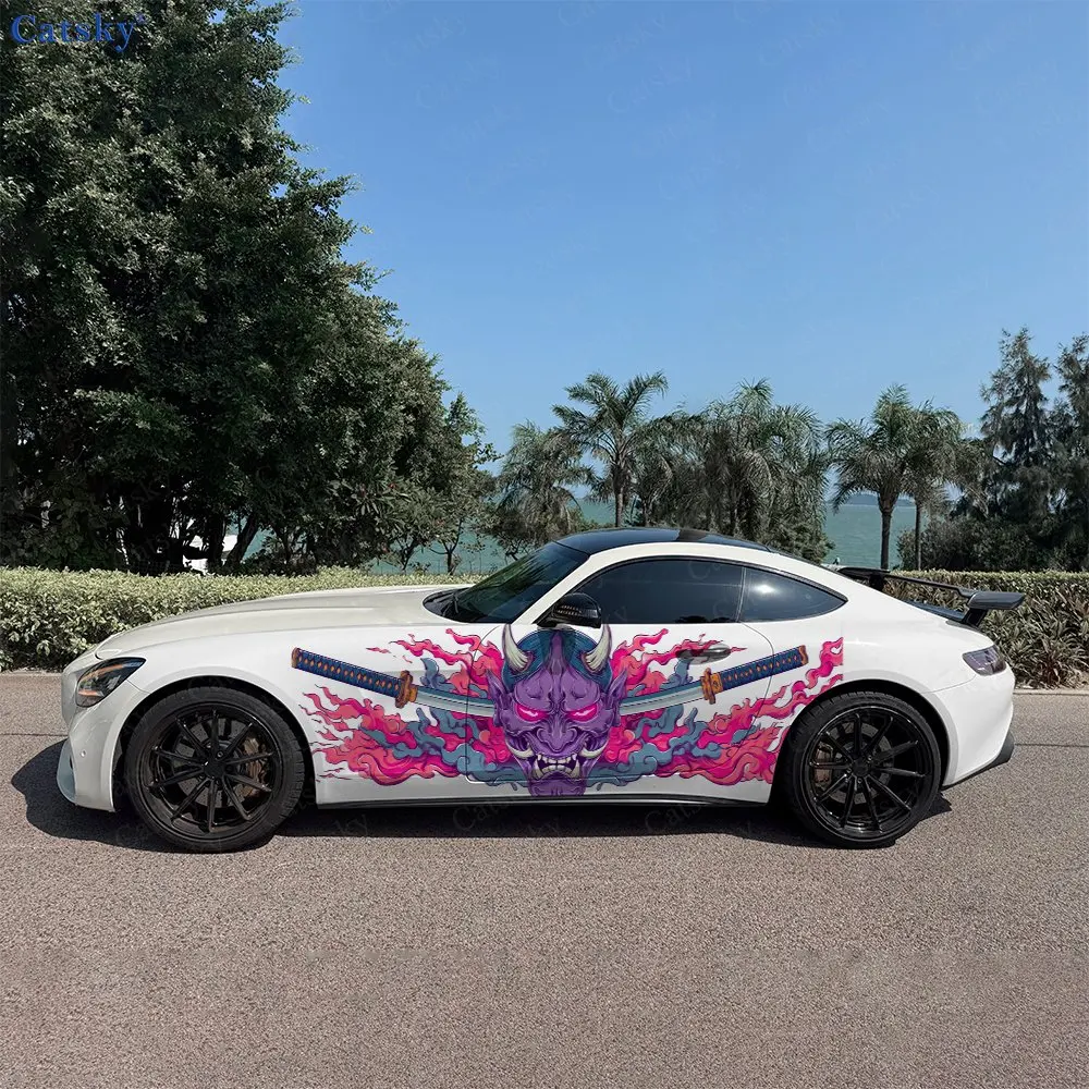 

2pcs Sword And Warrior Mask Car Sticker Full Body Floral Decoration Scratches Protective Car Sticker Waterproof Car Vinyl Wraps