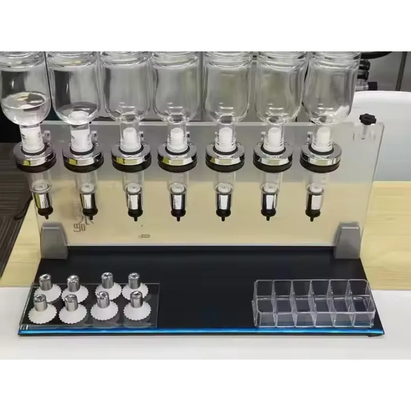 Mini Counter Display Rack 6 Pump Head 200ml/375ml Acrylic Bottle Set For Retail Perfume Sample Presentation