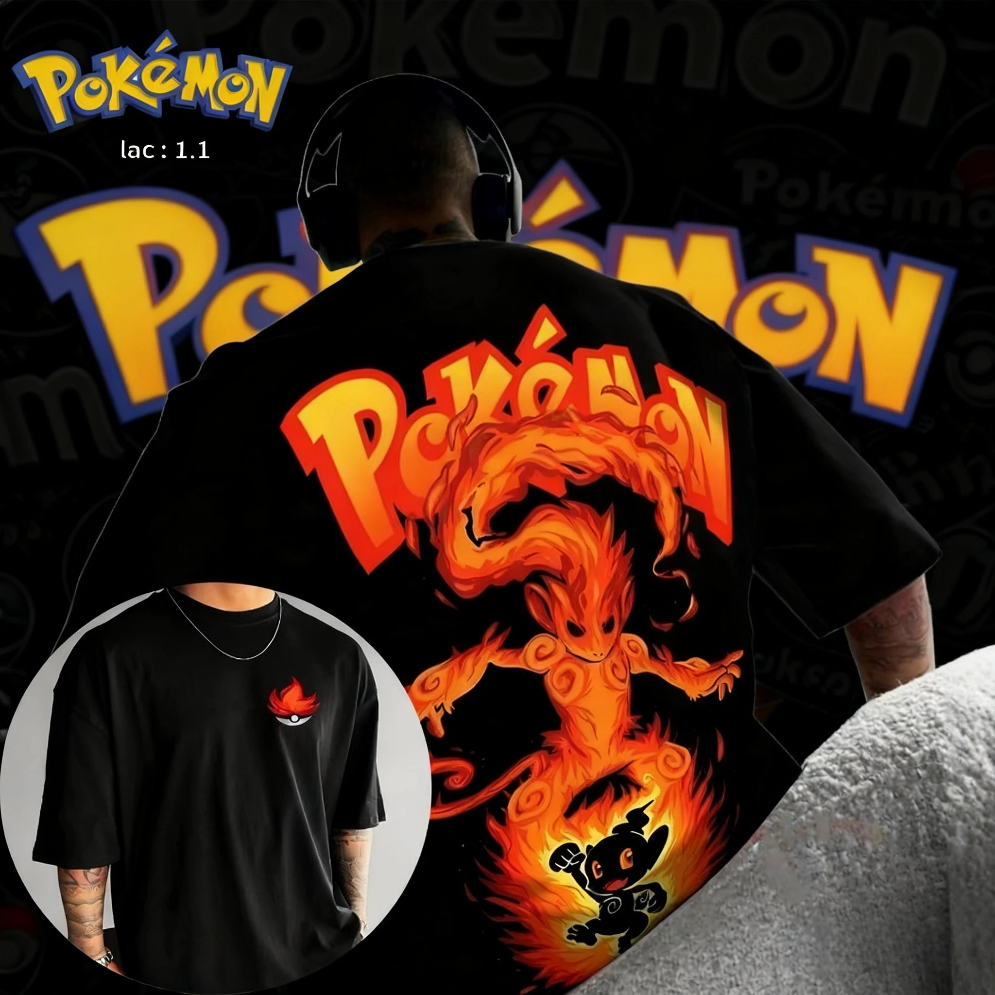 2025 Zomer Pokémon Anime Infernape Merk 100% Puur Katoen Gedrukt T-shirt Mannen Harajuku Losse Casual Veelzijdige Korte mouwen Y2k