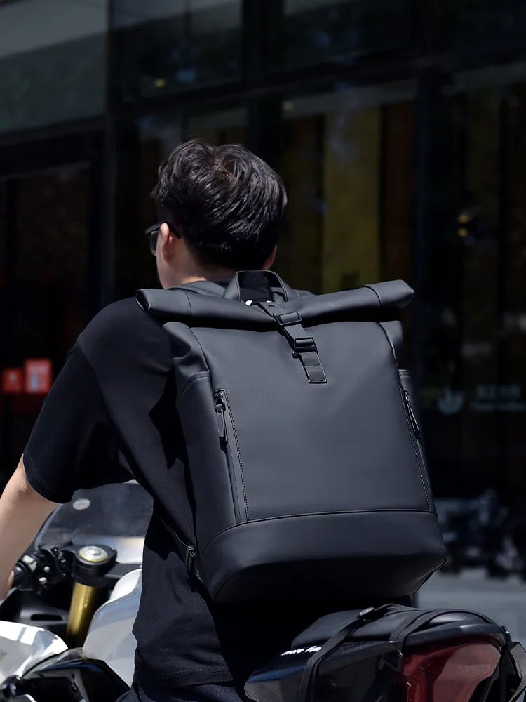 Backpack Men's Roll-top Waterproof Laptop Backpack Advanced Sense Casual Travel Waterproof Backpack Large Capacity School Bag