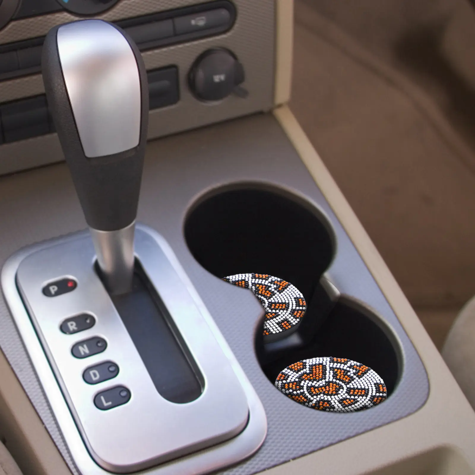 2Pcs Bling Car Cup Holder Coasters Silicone Anti-Slip Car Coaster Inserts Cute Round Cup Holder Decor Printed Coaster