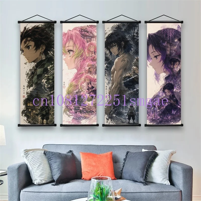 

Demon Slayer Hanging Painting Anime Poster Wall Art Gift Kamado Tanjirou Canvas Scroll Picture Print Home Decor Kawaii Kids Room